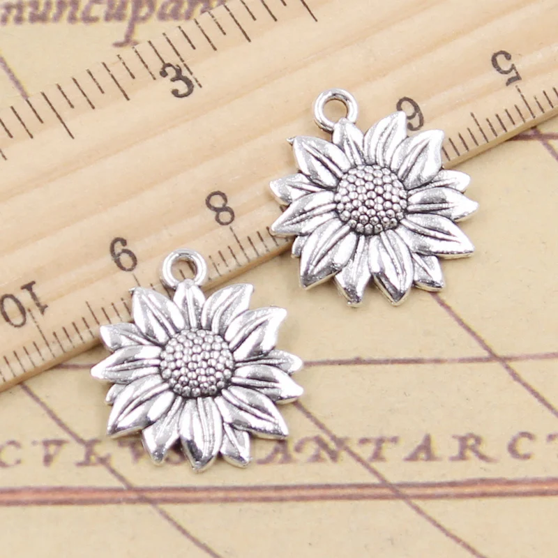 20pcs Charms Sunflower Flower 21x19mm Tibetan Silver Color Pendants Antique Jewelry Making DIY Handmade Craft