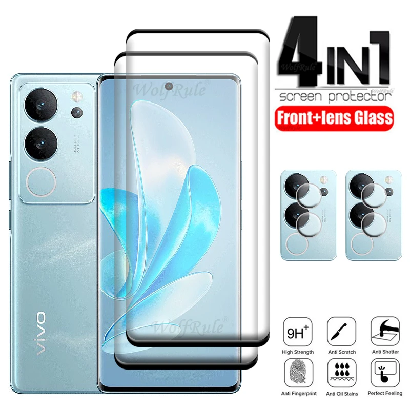

4-в-1 для Vivo V29 стекло Vivo V29 закаленное стекло 9H Полностью изогнутая Защитная пленка для камеры защитная пленка Vivo V29 V 29 стекло для линзы стекло