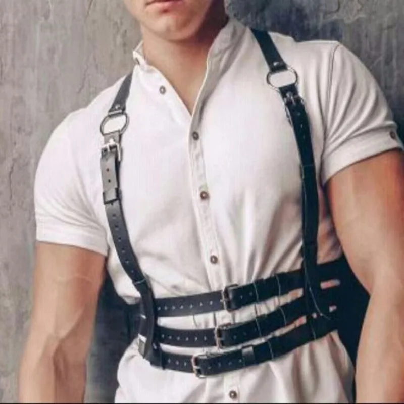 

Men Leather Body Chain Chest Harness Waist Straps Cage Belts Punk Harajuku All-match Strappy Adjustable Buckle Suspenders Party