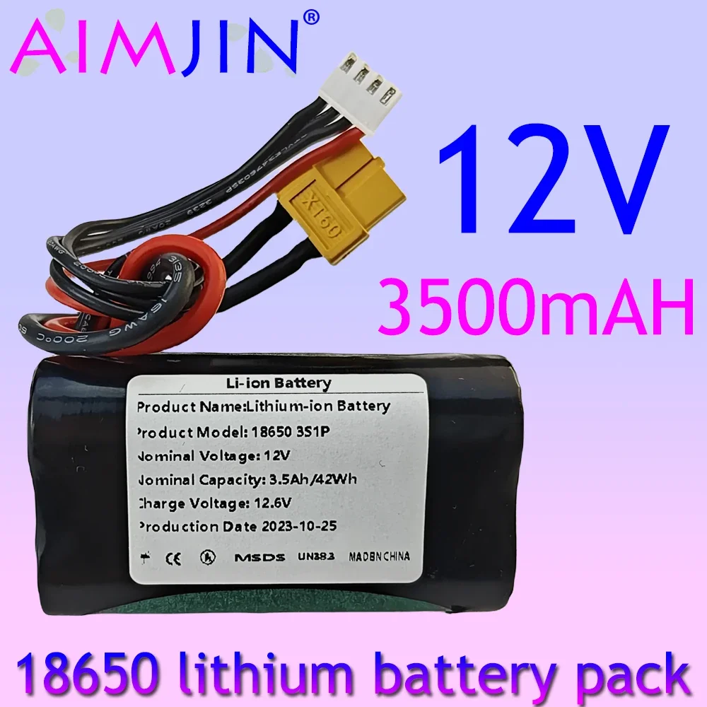 

High Capacity UAV Rechargeable 3S1P 12V 3.5Ah 12.6V Li-ion Battery for Various RC Airplane Drone Quadrotor XH2.54-4P XT60