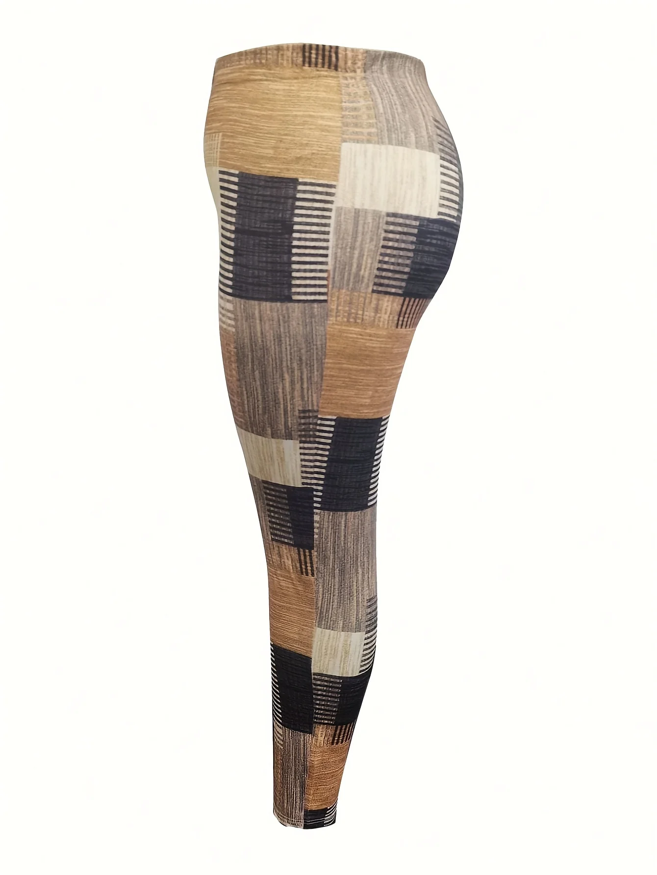 Women's Mid‑Rise Fleece Lined Leggings Patchwork Plaid Spliced Print Stretch Slim Warm Ladies Casual Pants
