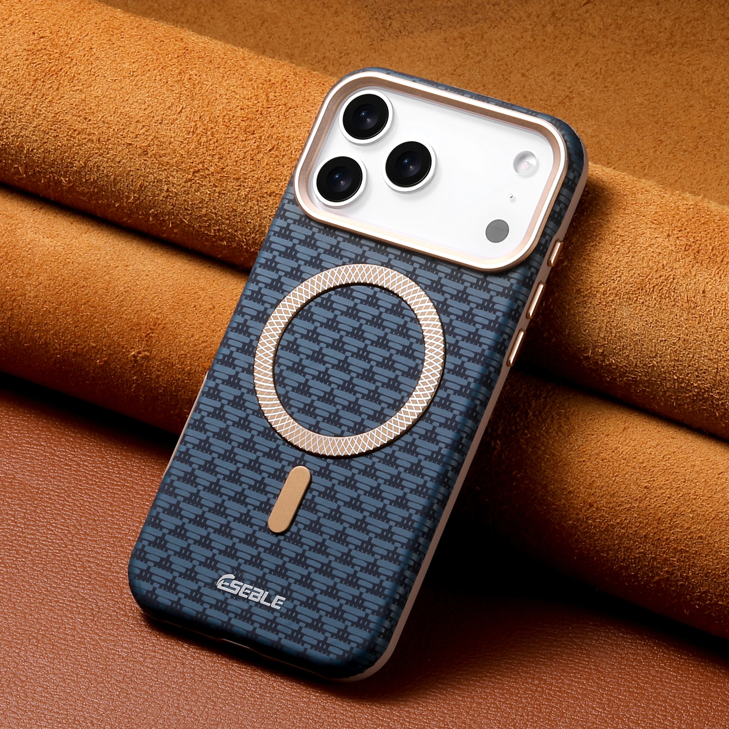 Capa de Telefone Magnética de Luxo com Padrão Triangular em Cores Sólidas para iPhone 17 Pro Max 15 13 14 16 Pro Max