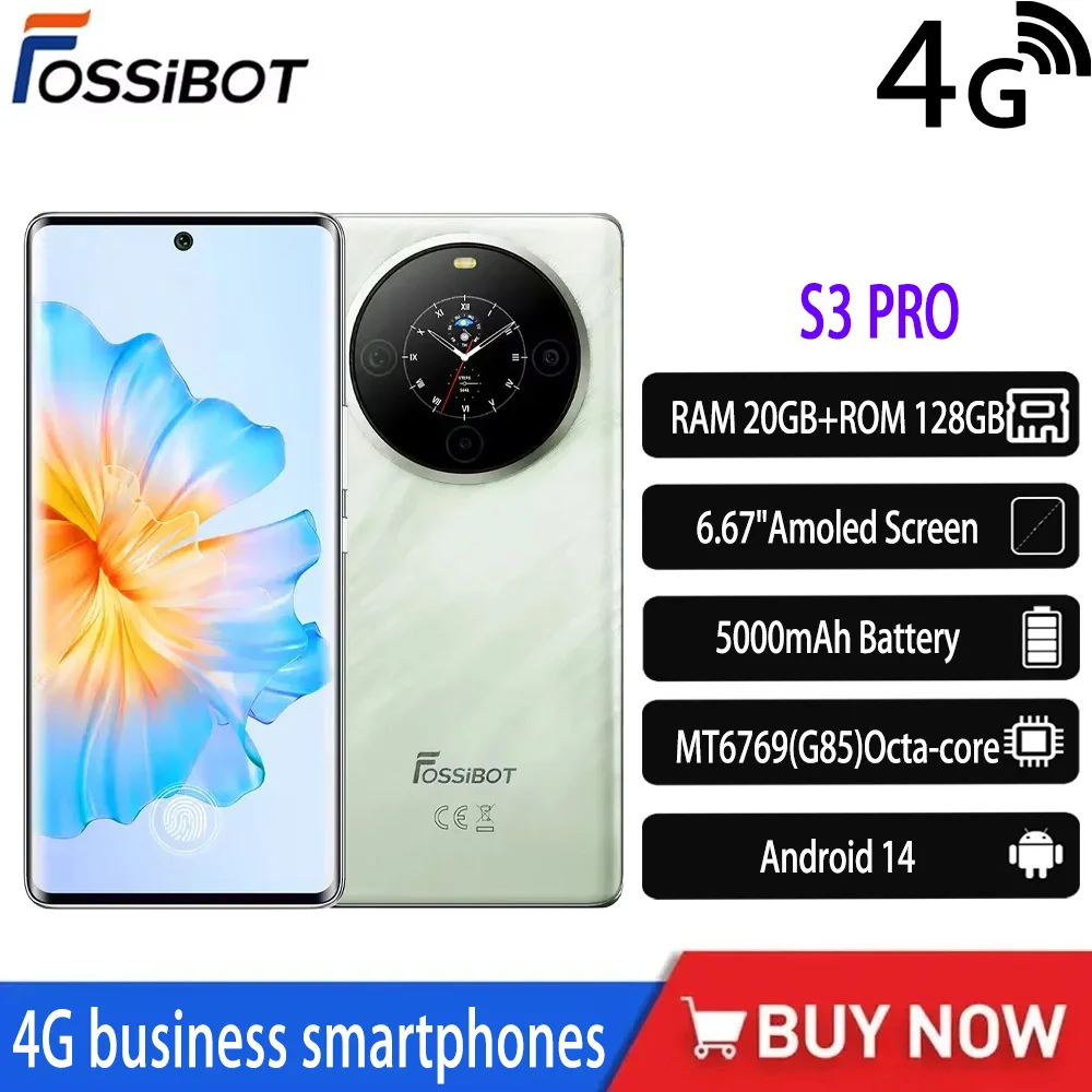 NEW FOSSIBOT S3 PRO 4G Business Smartphones 6.67inch AMOLED Display Helio G85 20GB+128GB Mobile Phone Android14 5000mAh 64MP NFC