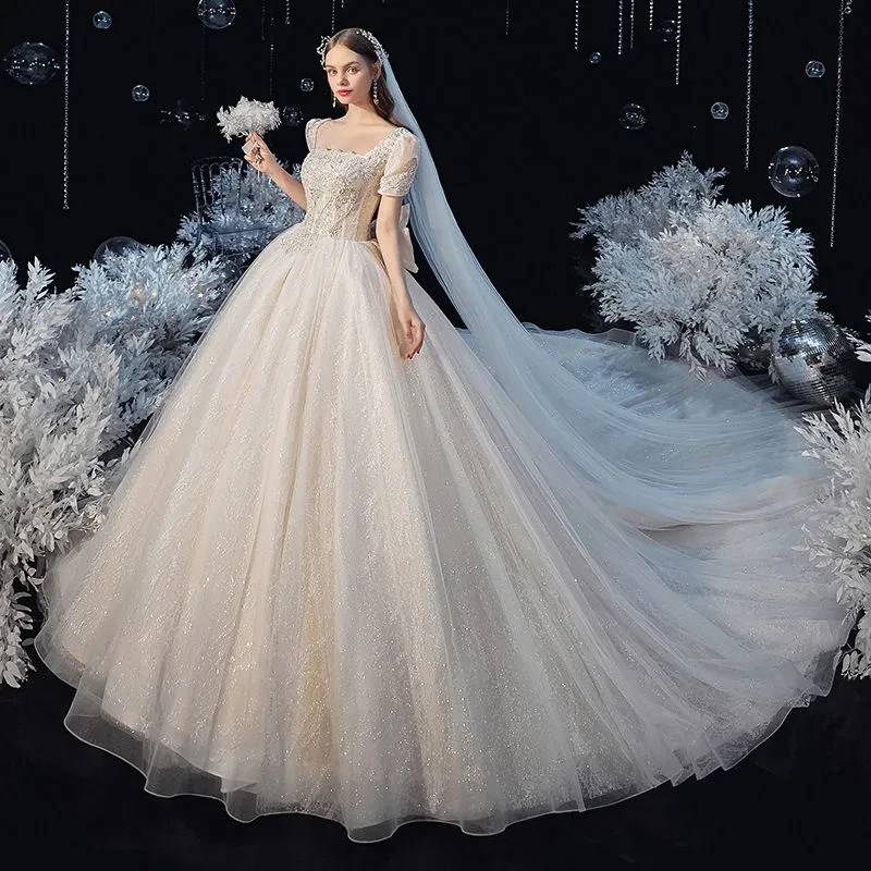 Starry sky master wedding dress new summer bride high-end trailing dream fairy wedding dress temperament elegant dress