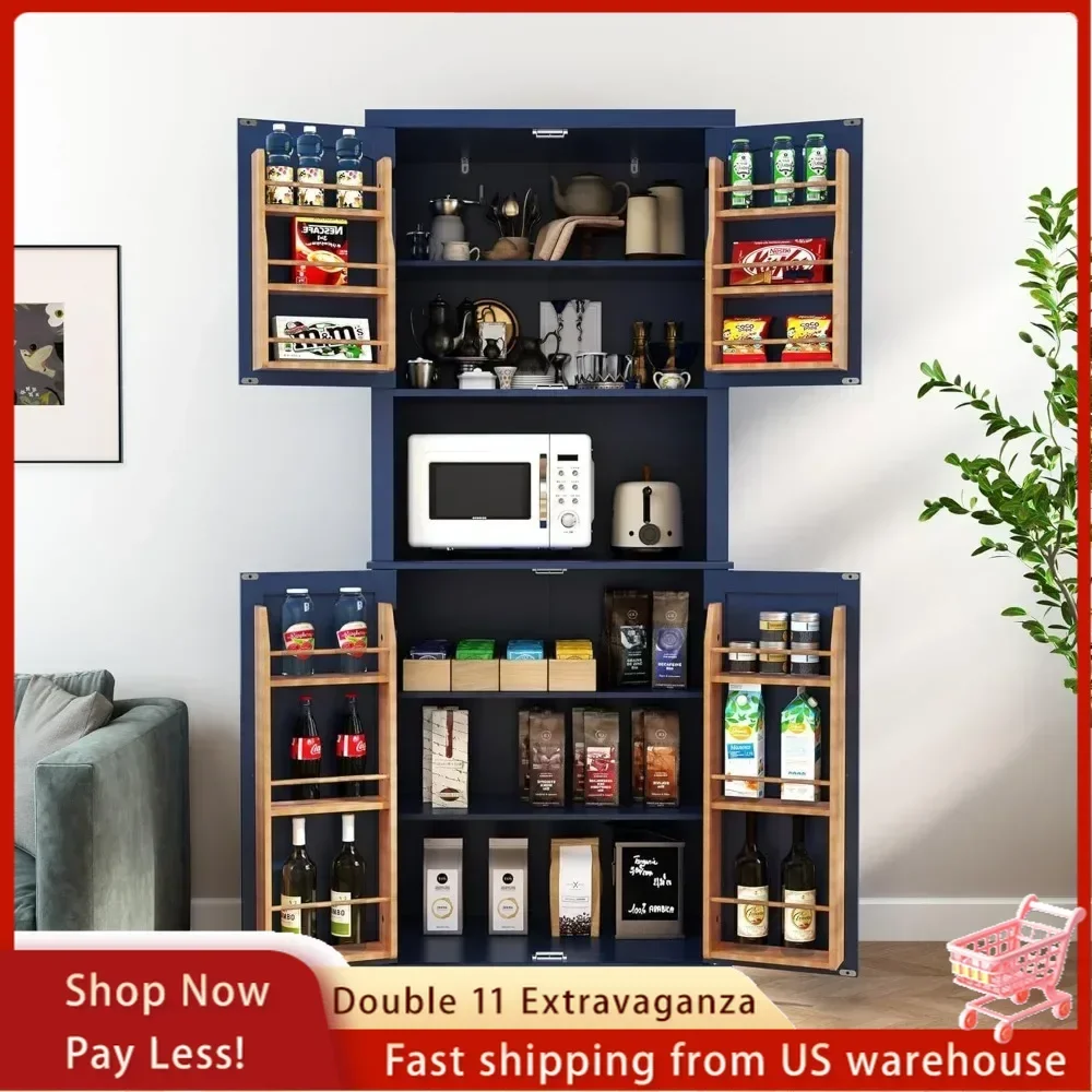 

72" Kitchen Pantry Storage Cabinet, Freestanding Larder Cupboard, Kitchen Hutch Cabinet with Microwave Stand Kitchen Cabinets