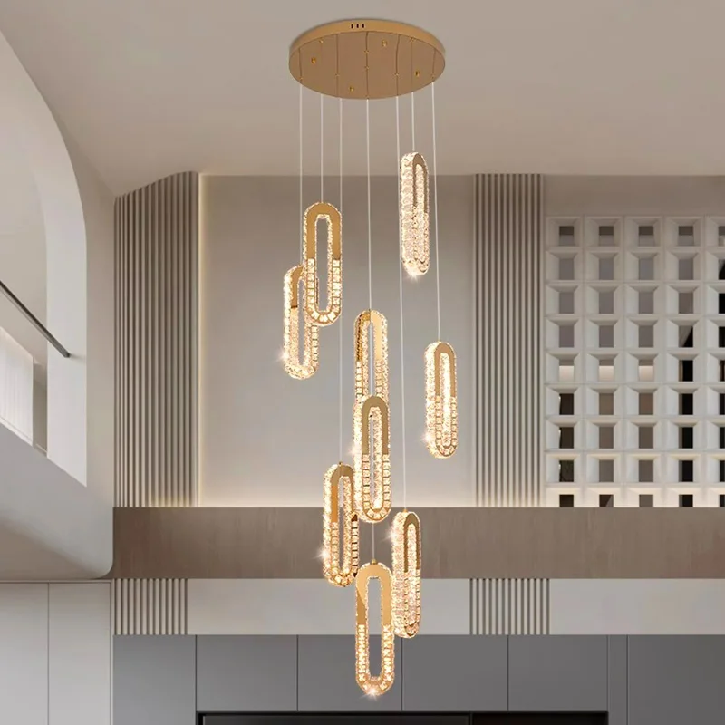 Imagem -04 - Modern Crystal Chandelier For Home Decoration Stair Pendant Lamp Living Room Pendant Lights Iluminação Interior