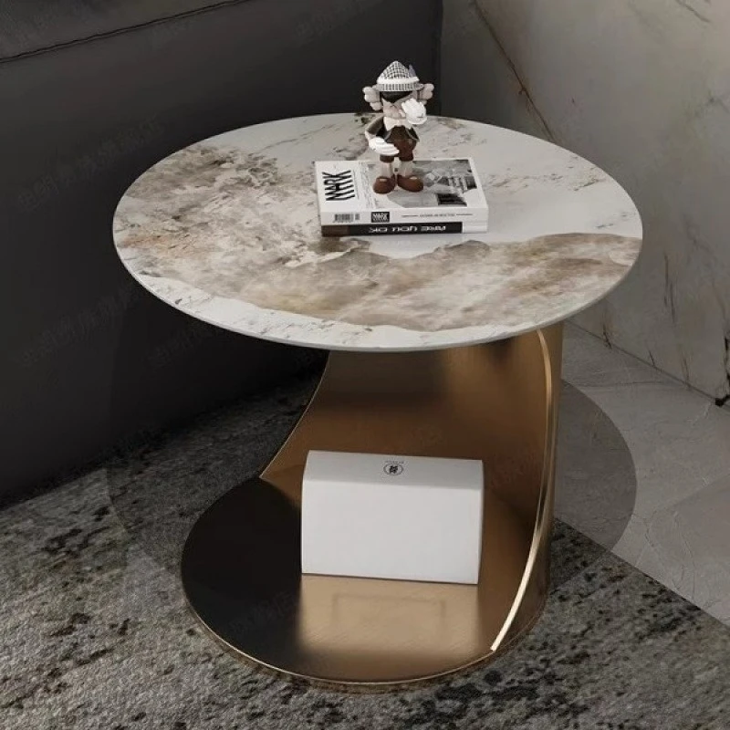 

Italian light luxury simple sofa side few living room household side cabinet round balcony minimalist rock slab corner few