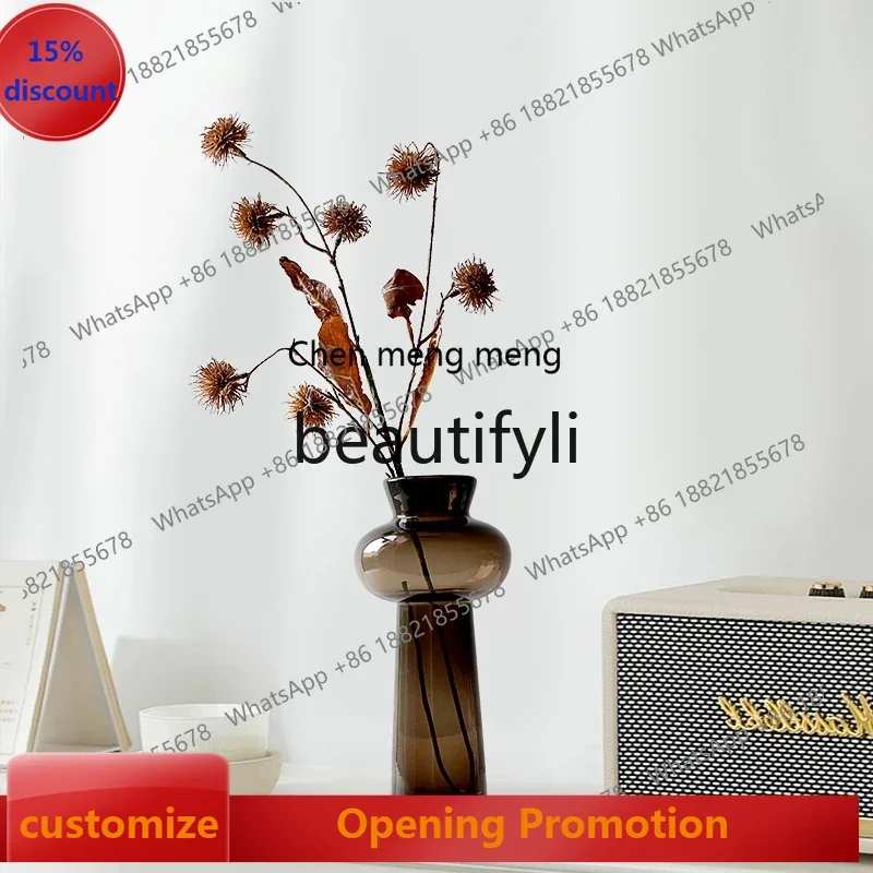 

S7486teae Modern simple glass vase ornament, living room dining table, flower simulation flower creative advanced flower sensor