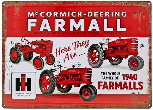 Deering Farmall International Harvester Hem Wrapped Sign 17" x 12"