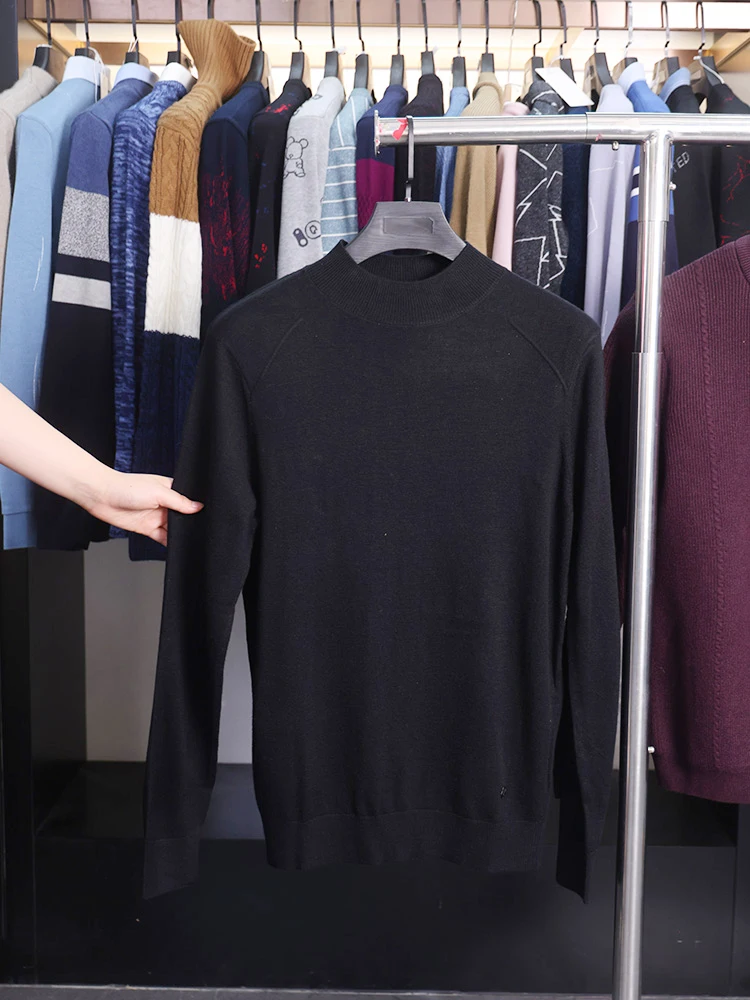 

Мужской простой вязаный джемпер с воротником-стойкой и длинным рукавом для осени и зимы, базовый слой в молодежном стиле.