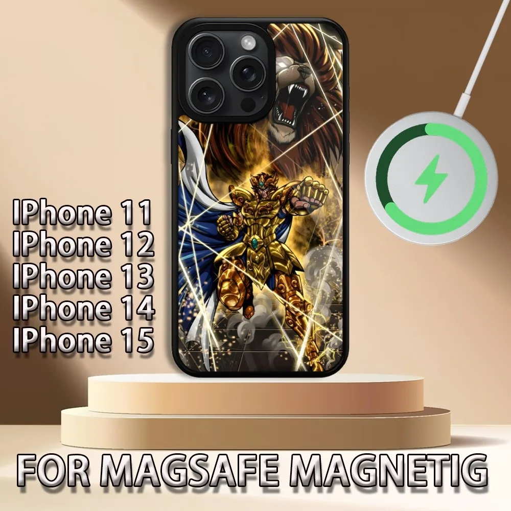 Custodia per telefono Cartoon Knights of the Zodiac per iPhone 15 14 13 12 11 Pro Max Plus Magsafe Cover di ricarica wireless magnetica