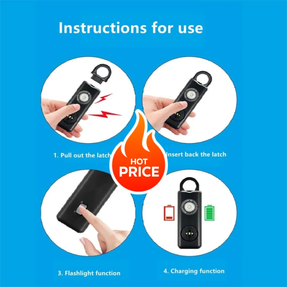 

130, безопасный звук, персональная сигнализация, светодиодный стробоскоп с низким уровнем заряда батареи, портативный брелок-сигнализация с подвесным крючком, защита от падения