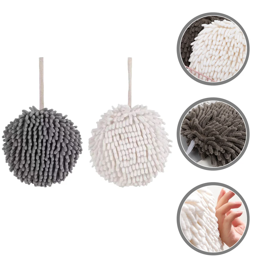 

2pcs Chenille Hand Towel Ball Quick Dry Absorbent Hanging Kitchen Bathroom Towels For Home Farmhouse Water Absorbent Hand Wipe