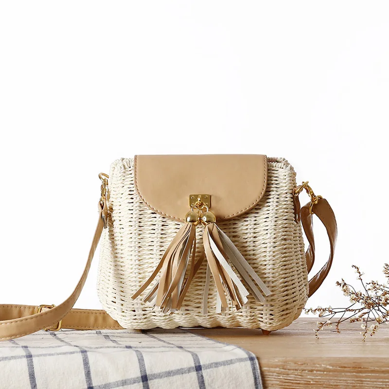 

New Vine Woven Bag Xiaoqing New Crossbody Grass Woven Bag Beach Vacation Leisure One Shoulder Women's Woven Bag