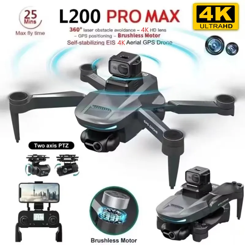 L200 PRO MAX GPS Drone 4K Professional 2-Axis PTZ HD Dual Camera 5G WIFI FPV 360° Laser Obstacle Avoidance Brushless Motor Dron