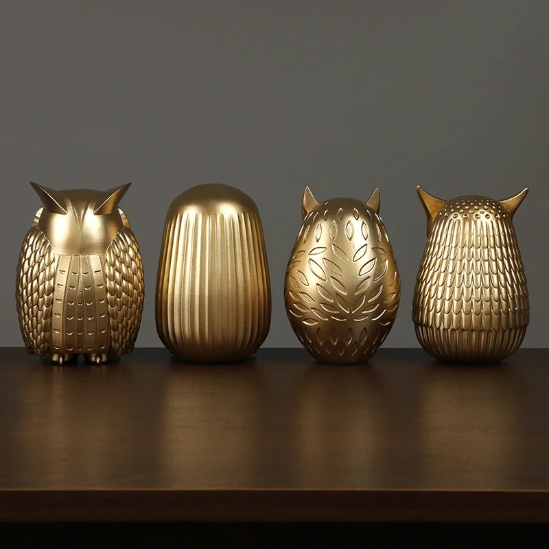 Resin Owl Statue Cute Golden Owl Figurines Nordic Home Decoration Animal Sculpture Crafts Interior Living Room Desktop Ornaments