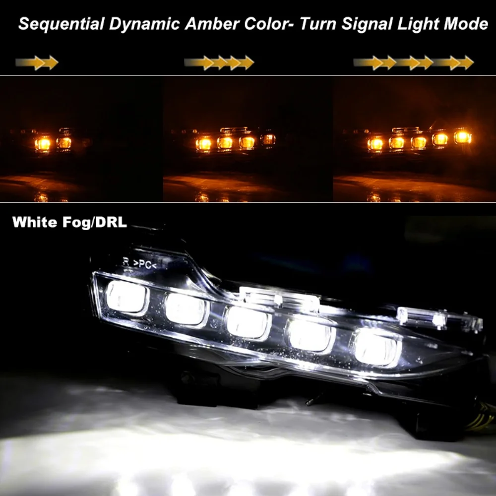 White LED Front Bumper DRL Driving/Fog Lights Sequential Amber Turn Signal Lights For Tesla Model 3 2017-2023 & Model Y 2020-up view 5