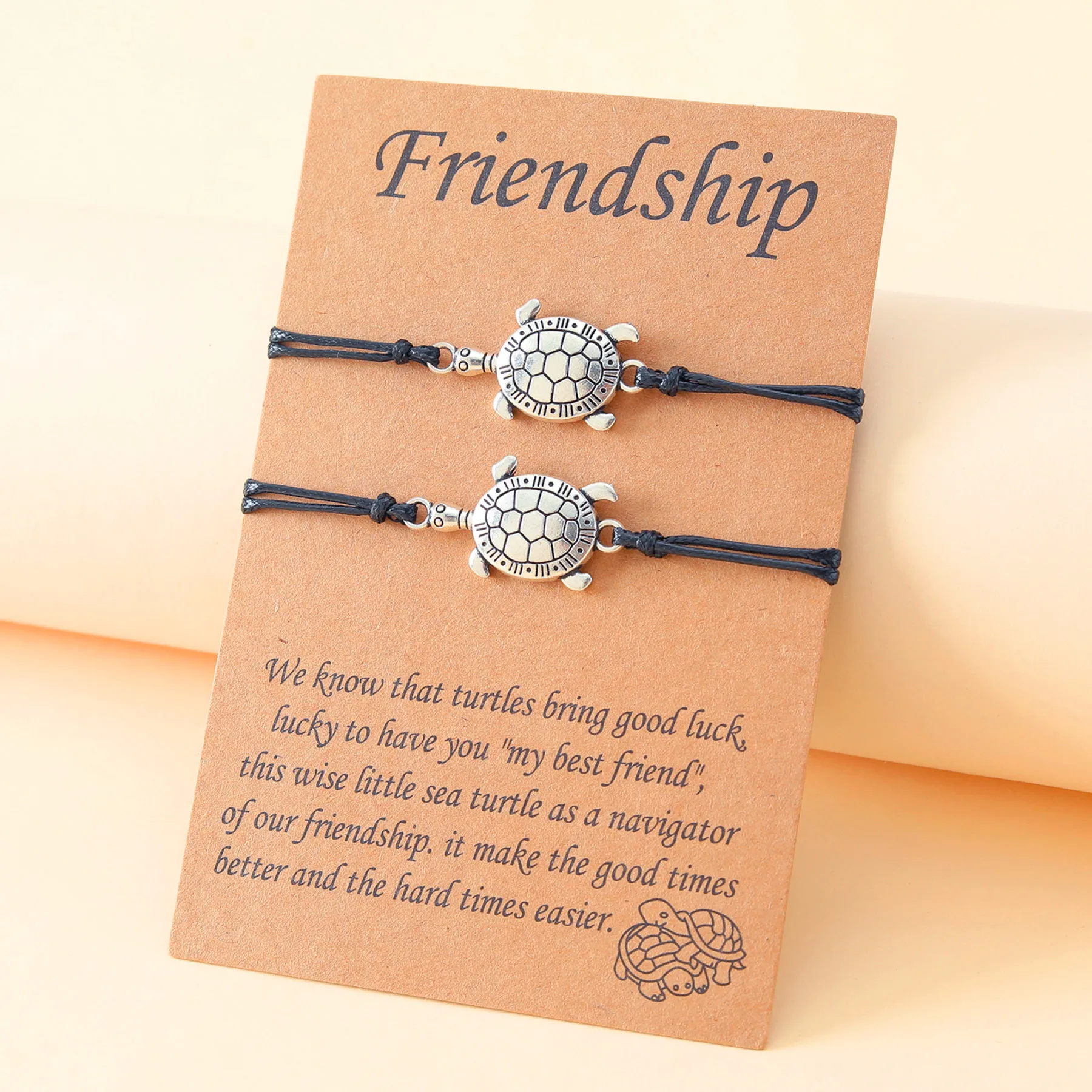 Personalized Alloy Little Turtle Friendship Card Handwoven Bracelet