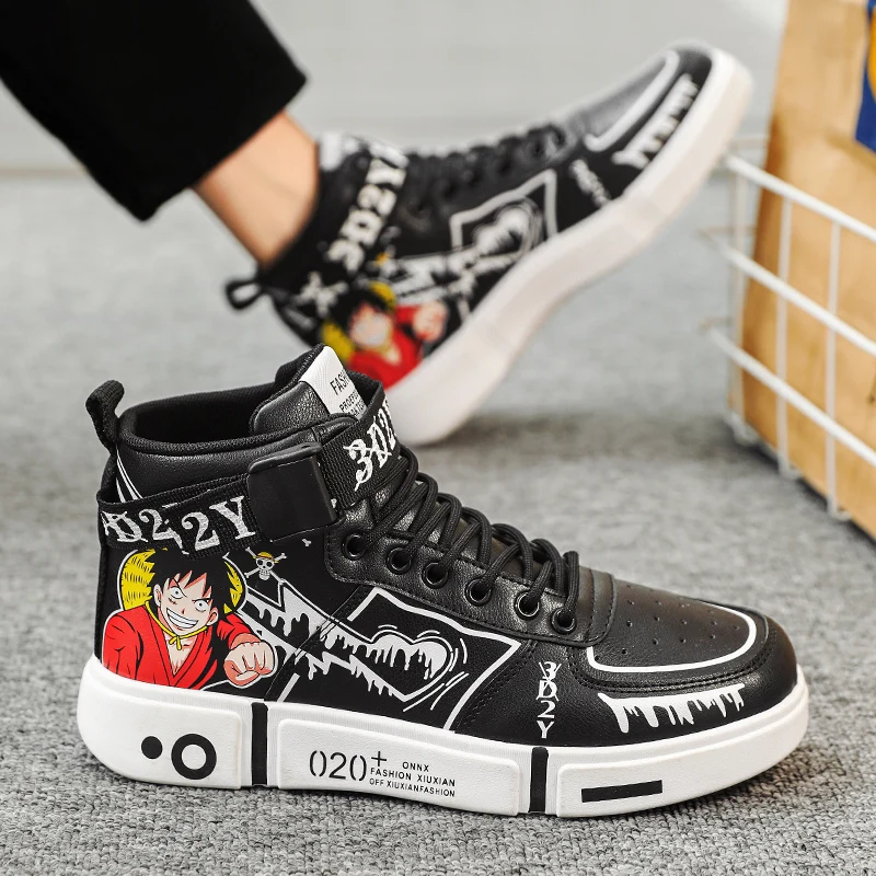 New Men Shoes Male High-Top Board Shoe Autumn Winter Cartoon Graffiti Boy Girl Student Sneaks Casual Sports Shoes Women Sneakers