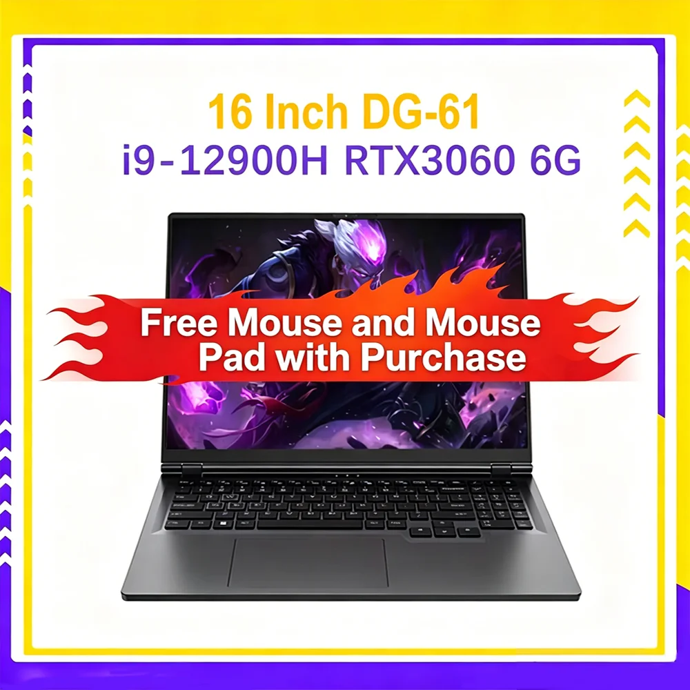 DG-61 Gaming Laptop Intel 16.1'' i9-12900H NVIDIA RTX 3060 6G computer Windows 11 2.5K 144Hz M.2 Backlit Keyboard Laptops WIFI 6