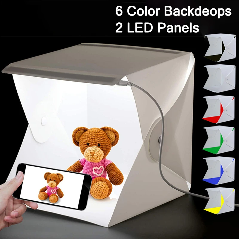 Photography LED Light Room Photo Studio Light Tent Soft Box 6 Color Backdrops Photobox For DSLR Camera Portable Folding Lightbox