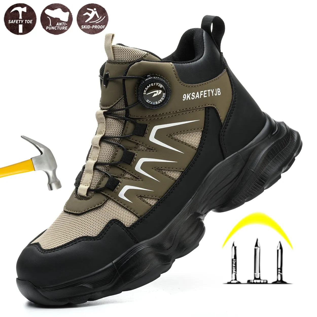 

Steel Toe Rotating Button Work Shoes Indestructible Safety Shoes Anti Shock Protection Safety Shoes Work Hiker Boots for Men