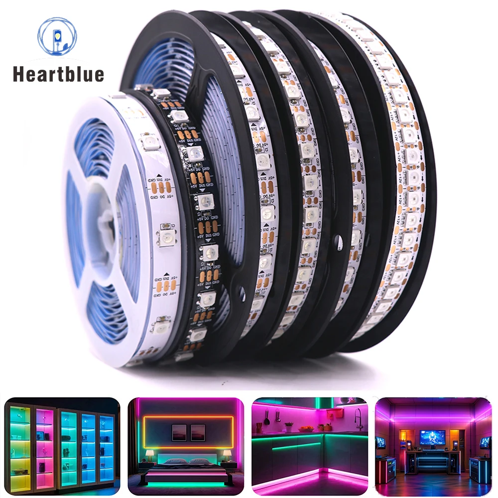 DC5V WS2812B Led Lights Individually Addressable Smart Pixels Magic Light Black White PCB IP30 65 67 WS2812 RGB Led Strip Light