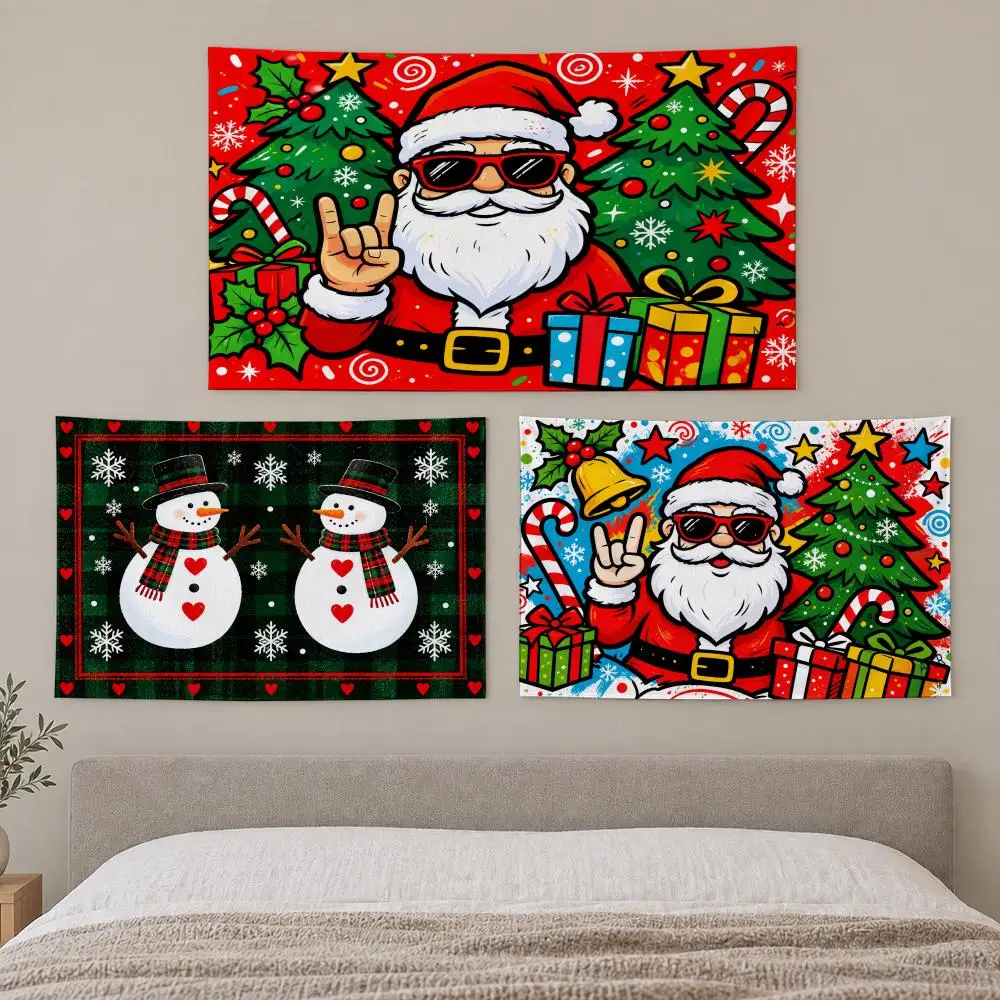 Cool Santa Christmas Decor Tapestry Custom Living Bedroom Party Dormitory Interior Wall Bohemian Decoration Attached Clip