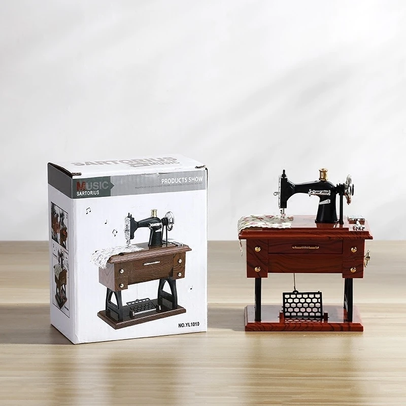 Vintage Realistic Mini Sewing Machine Music Box Model Decorative Home Table Display For Women Anniversary Gift Retro Desk Accent