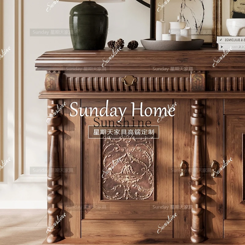 

Medieval carved dining side French wood color locker carved living room entrance can be customized, furniture FT