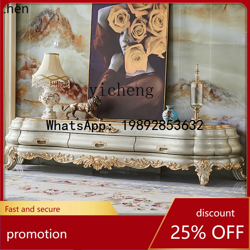 

HT cabinet solid wood carving flower floor American luxury gold foil storage low cabinet bedroom TV cabinet