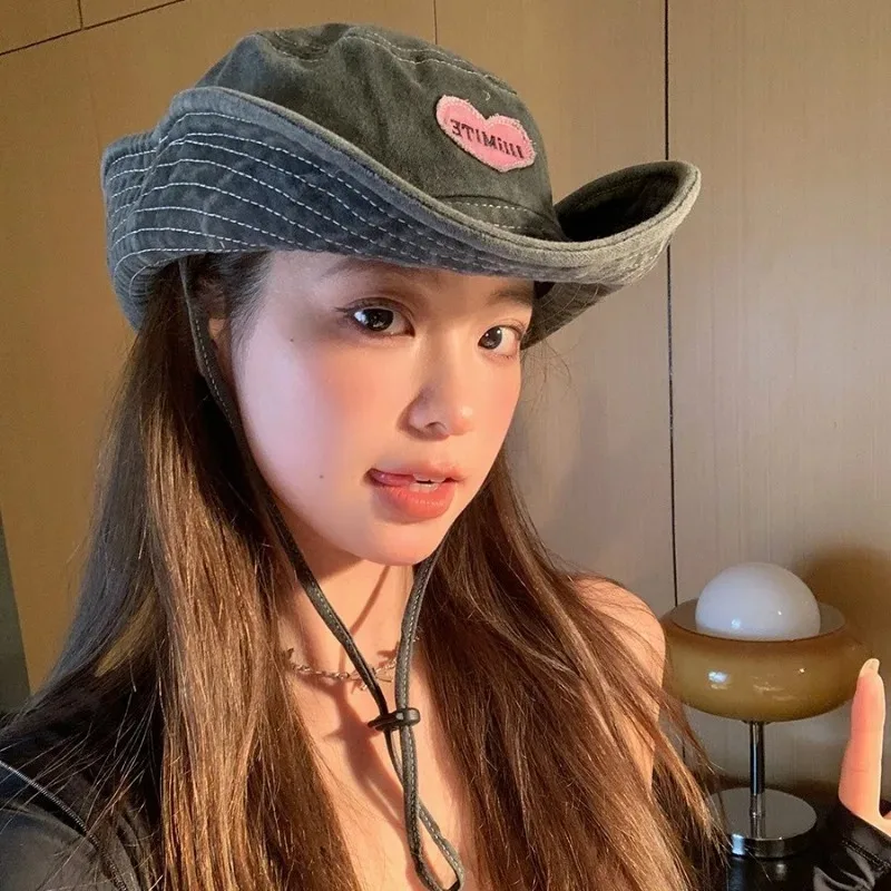 Pink Love Mountaineering Cotton and Hemp Hat for Women Autumn and Winter New Outdoor Hiking Sunshade and Washing Fisherman's Hat