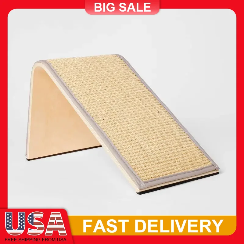 

17in Cat Scratching Post Ramp for Indoor Cats with Sisal Surface Durable Wooden Furniture Protector Pet Claw Sharpener Toy Tan