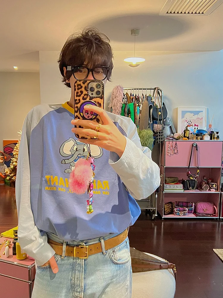 

TIPSEVEN, оригинальный дизайн, длинная футболка све, милый мультяшный буквенный узор, круглый цвет, Blo, весеннее новое поступление, повседневное хлопковое платье