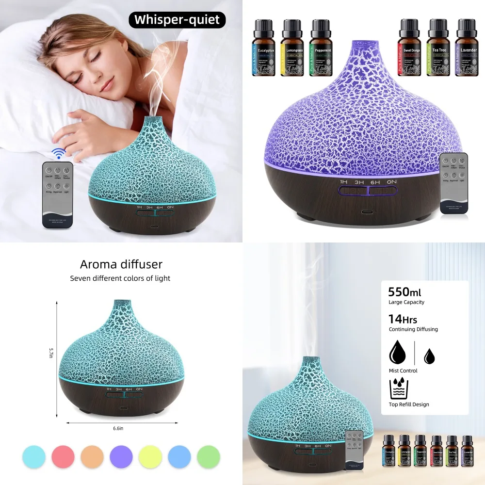 Ultrasonic Essential Oil Diffuser & Humidifier 550ml  Crack Design, Auto Shut Off, Quiet, for , Bedroom, Office, Spa
