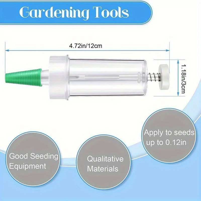 أداة بذارة صغيرة محمولة باليد، مجموعة بذر يدوية من البلاستيك الشفاف مع قمع أخضر للعناية بالنباتات في البستنة الداخلية