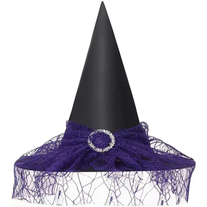 

Black Witch Hat Wizard Party Cap Cosplay Fancy Dress Masquerade Birthday Head Wear Gift Lace Mesh Easter Decoration