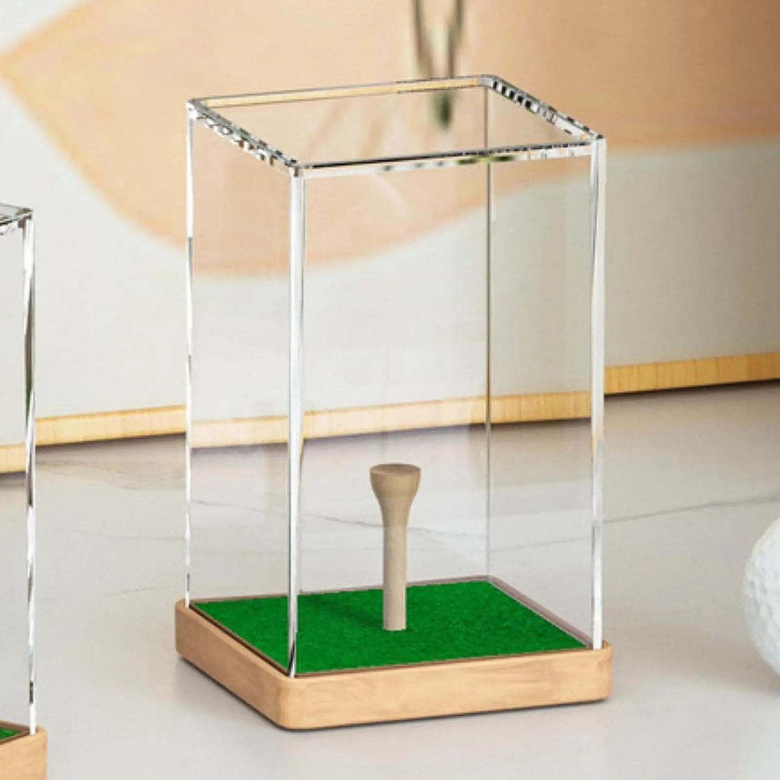 Golf Ball Display Case Storage Box Transparent Dustproof Multifunctional with Wooden Base with Tee for Souvenir Single Ball