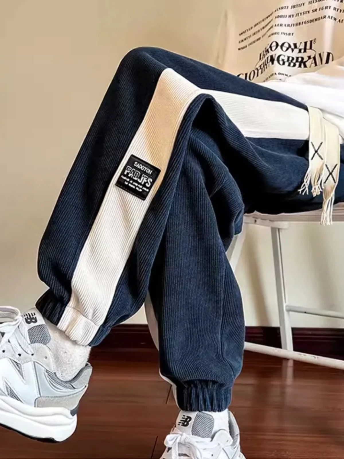 

Вельветовые спортивные штаны для отдыха, мужские модные брендовые гонконгские брюки, свободные длинные брюки с манжетами, мужские модные осенние брюки...