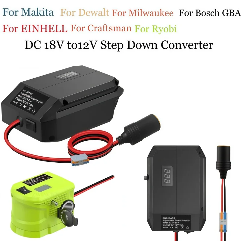 Cigarette Lighter Adapter for Makita/Dewalt/Milwaukee/Bosch/EINHELL/Craftsman/Ryobi 18V Battery 18V/20V to 12V Buck Converter