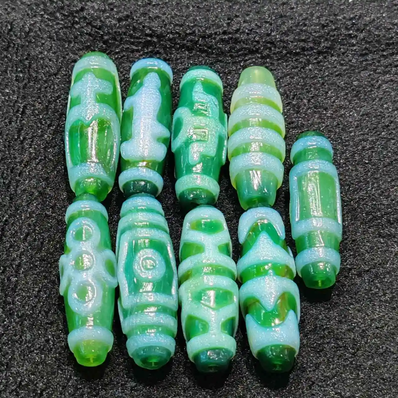 Tibetan Agate Dzi Green Meat Etched Treasure Bottle Guanyin and Other Multi totem Tianzhu Necklace Pendant DIY Accessories