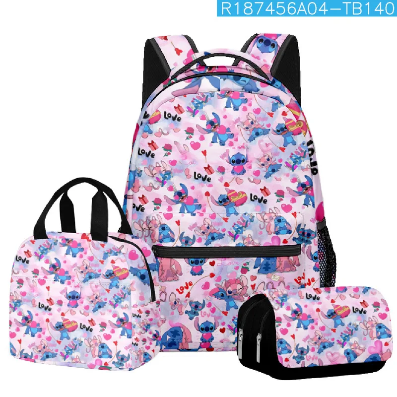 New Disney Cartoon Backpack Set Of 3 Lilo & Stitch Kawaii Stitch Printed Schoolbag Backpack Handbag Pencil Case Gift 3-Piece Set