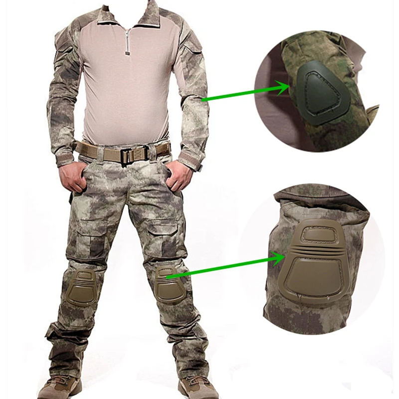 Tactical Camoufalge Ghillie Suit Army Airsoft Paintball Suits Hunting Clothes Shirt Pants With Detachable Knee Elbow Pads