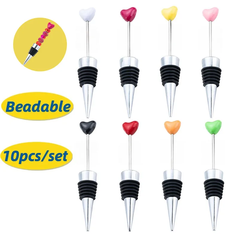 

10pcs DIY Beaded Love Red Wine Stopper Cone Silicone Beaded Bottle Stopper Wedding Holiday Red Wine Champagne Bottle Stoppers
