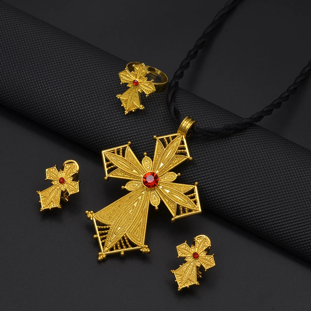 New Arrival Ethiopian Cross Jewelry Sets Habesha Pendant Necklaces Earrings Rings Eritrean Africa Christmas Holiday Gift #205816 image 4