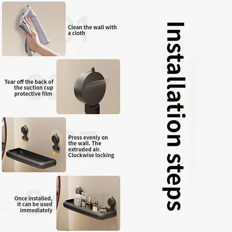 Picture 7: Suction Cup Bathroom Towel Rack Space Aluminum Wall-Mounted Minimalist Multi-Functional Storage Shelf No Drilling Required