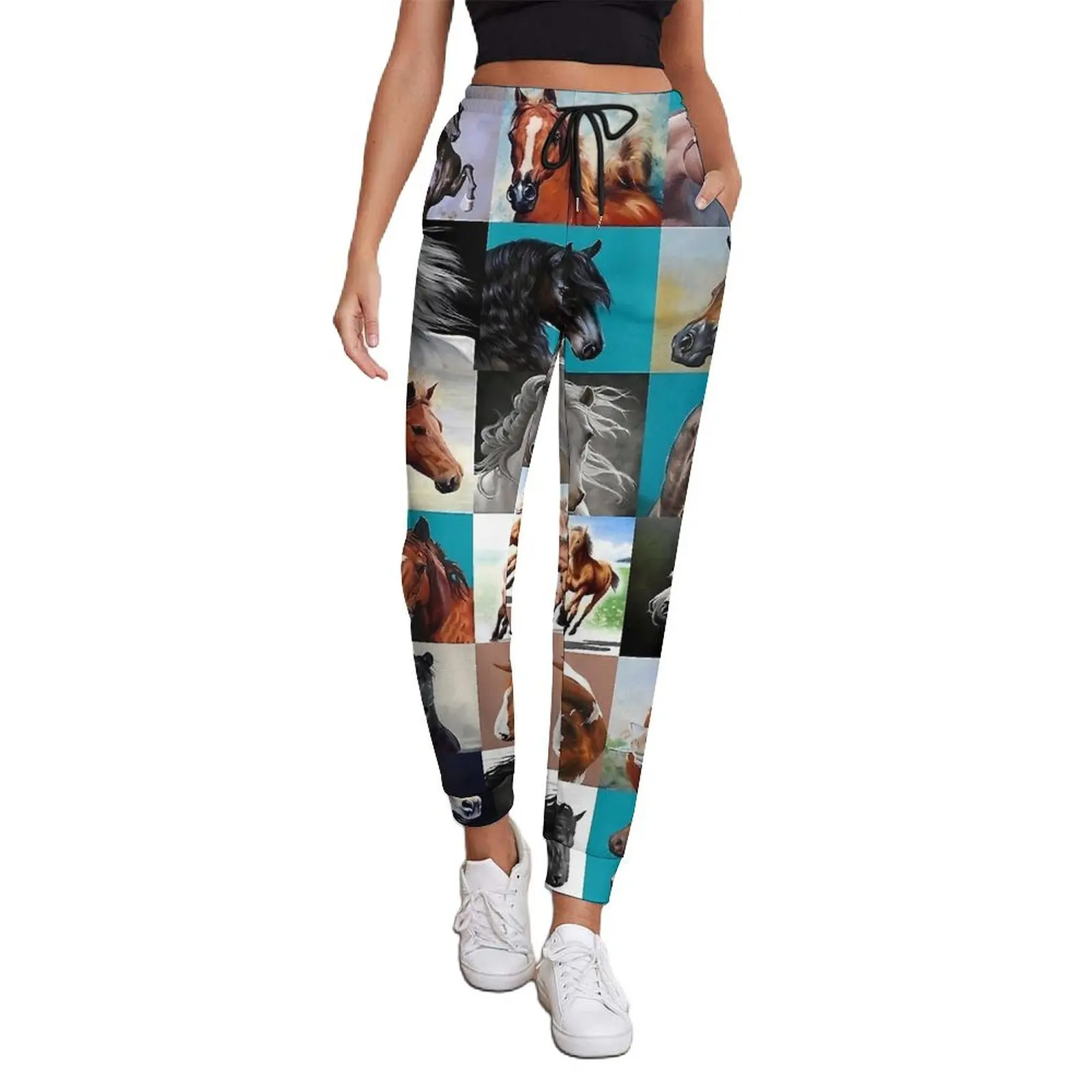 Horse Blanket Jogger Pants Women Vintage Print Y2K Sweatpants Autumn Elegant Graphic Trousers Big Size