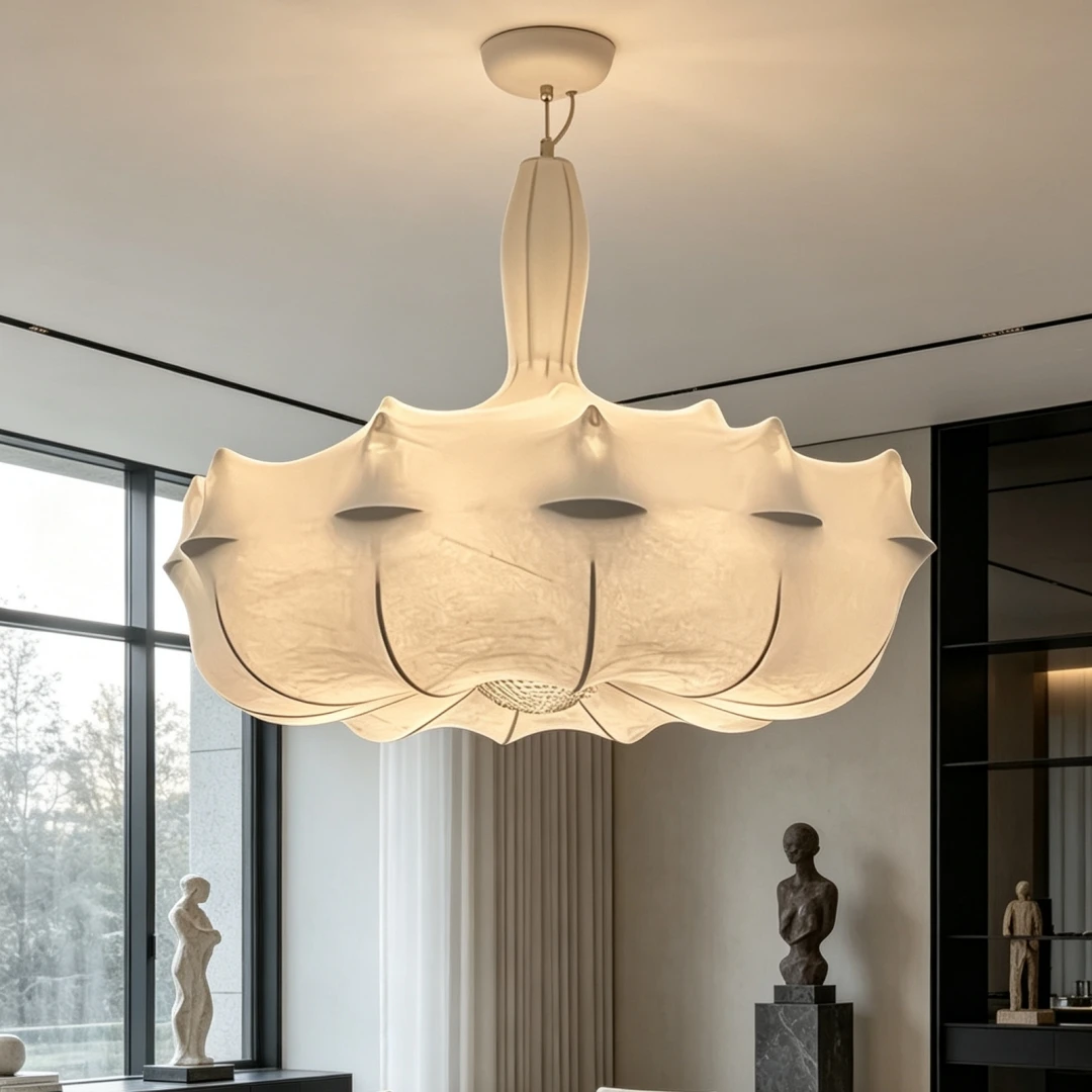 Wabi Sabi Petal Shaped Pendant Light Soft Fabric Hanging Lamp for Living Room Dining Room Warm Organic Home Decor Lighting