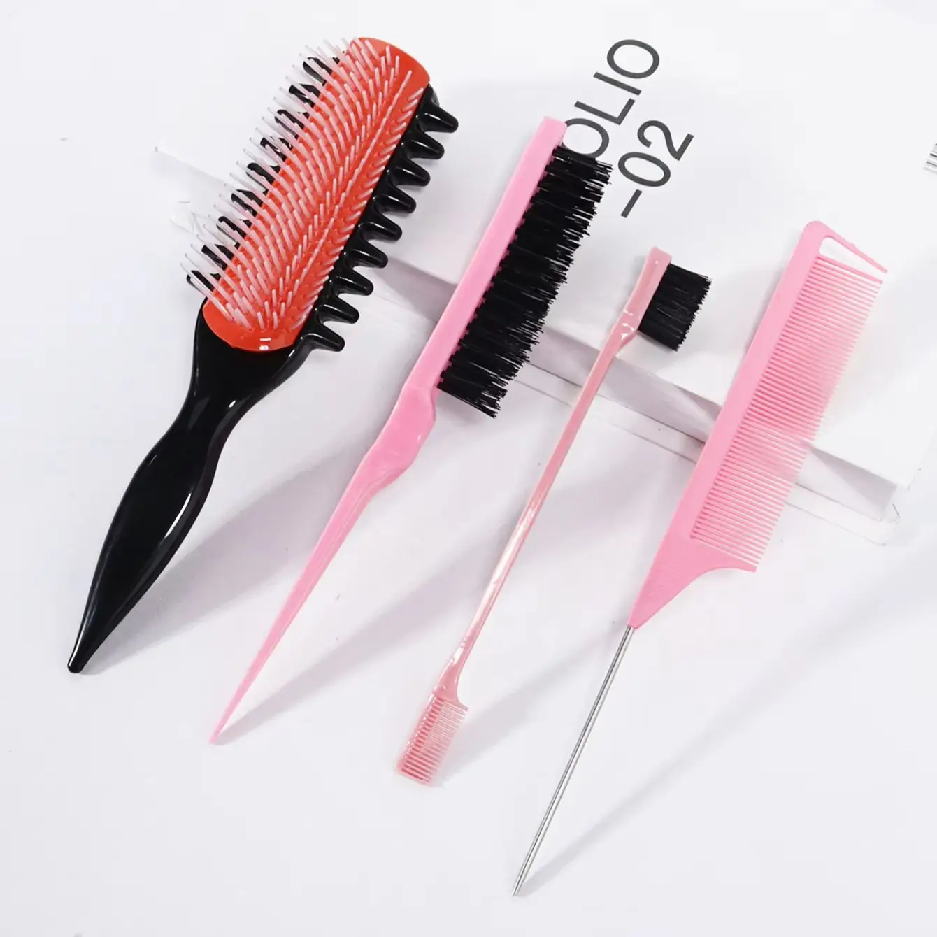 4pcs hair brush set, nine row multi tooth curling comb, pointed tail comb, edge comb, tearing brush, special for real hair wigs