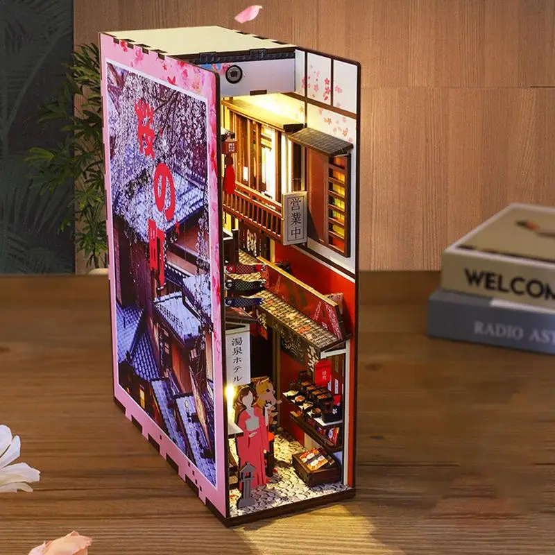 MEINESQIS Book Nook Kit de rangement de miniatures pour coin de livre 3D créatif décoratif en bois avec LED Convient pour adolescents et adultes Décoration d'Halloween et de Noël